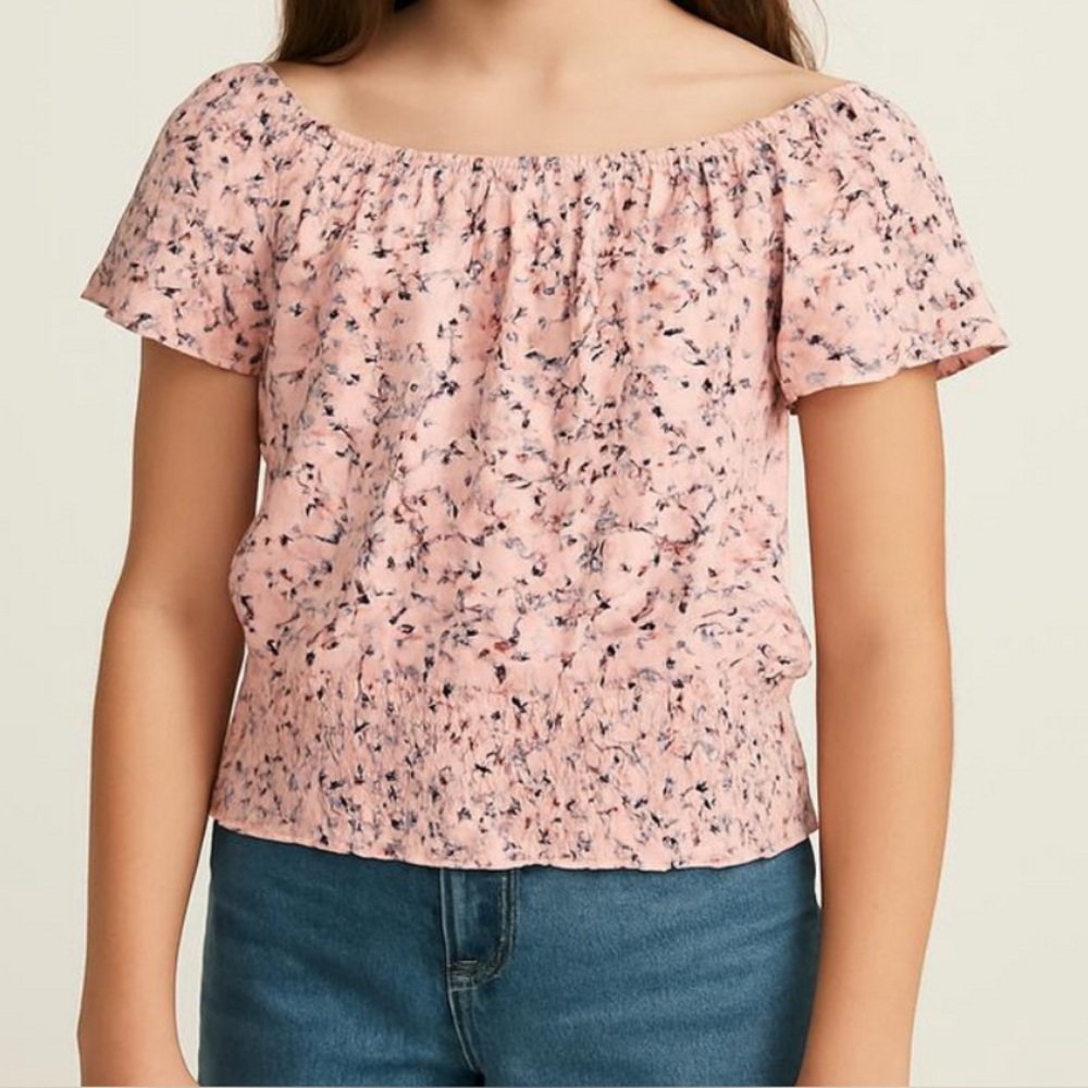 Girls Sz 12-14 Bailey Lane Pink Smocked Short Sleeve Top NWT